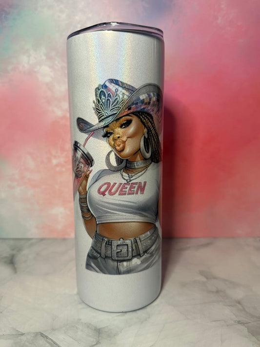 Queen Energy Shimmery Tumbler – Black Cowgirl Edition